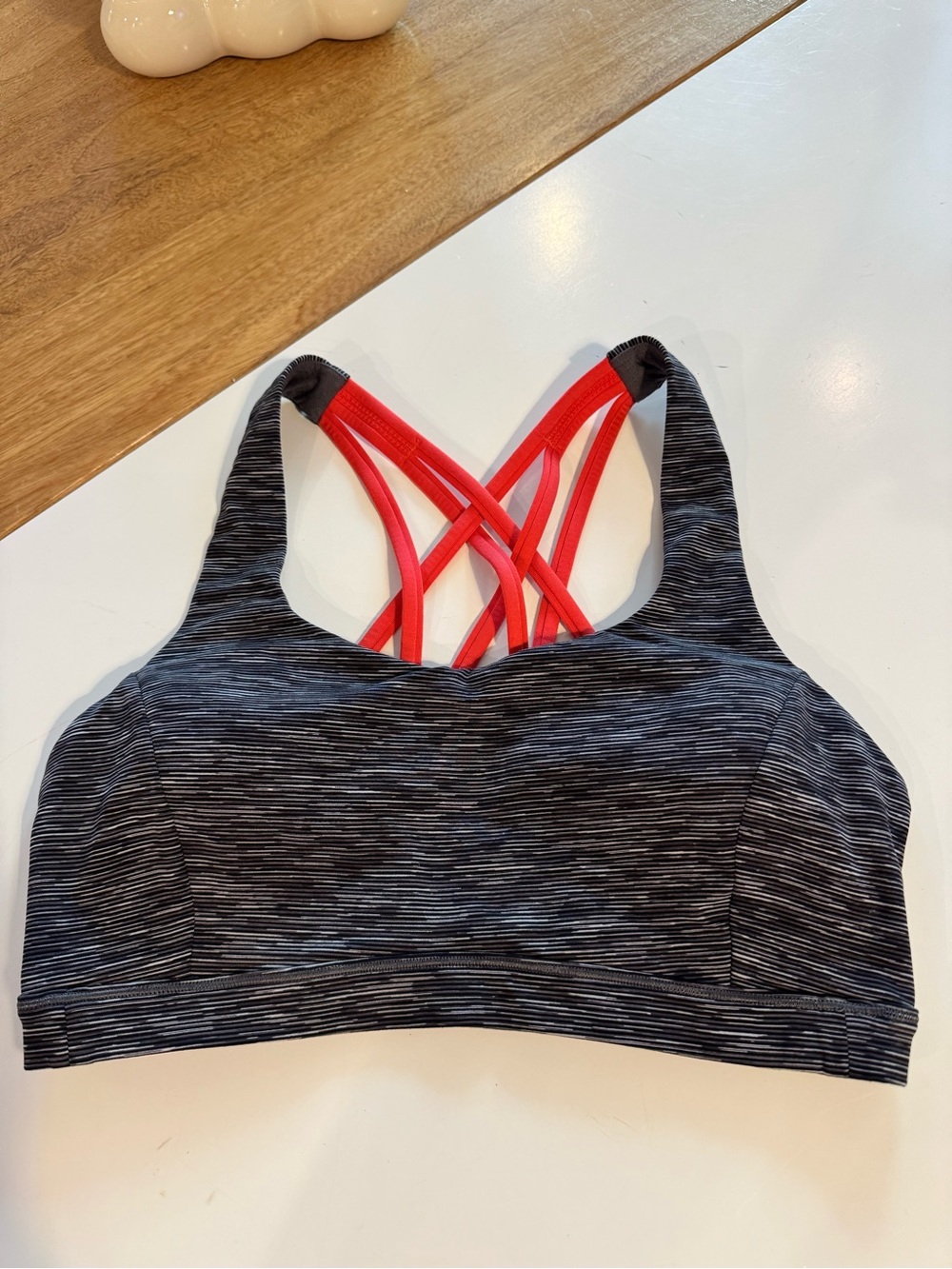 lululemon athletica Black Heather Sports Bra with Red Strappy Back